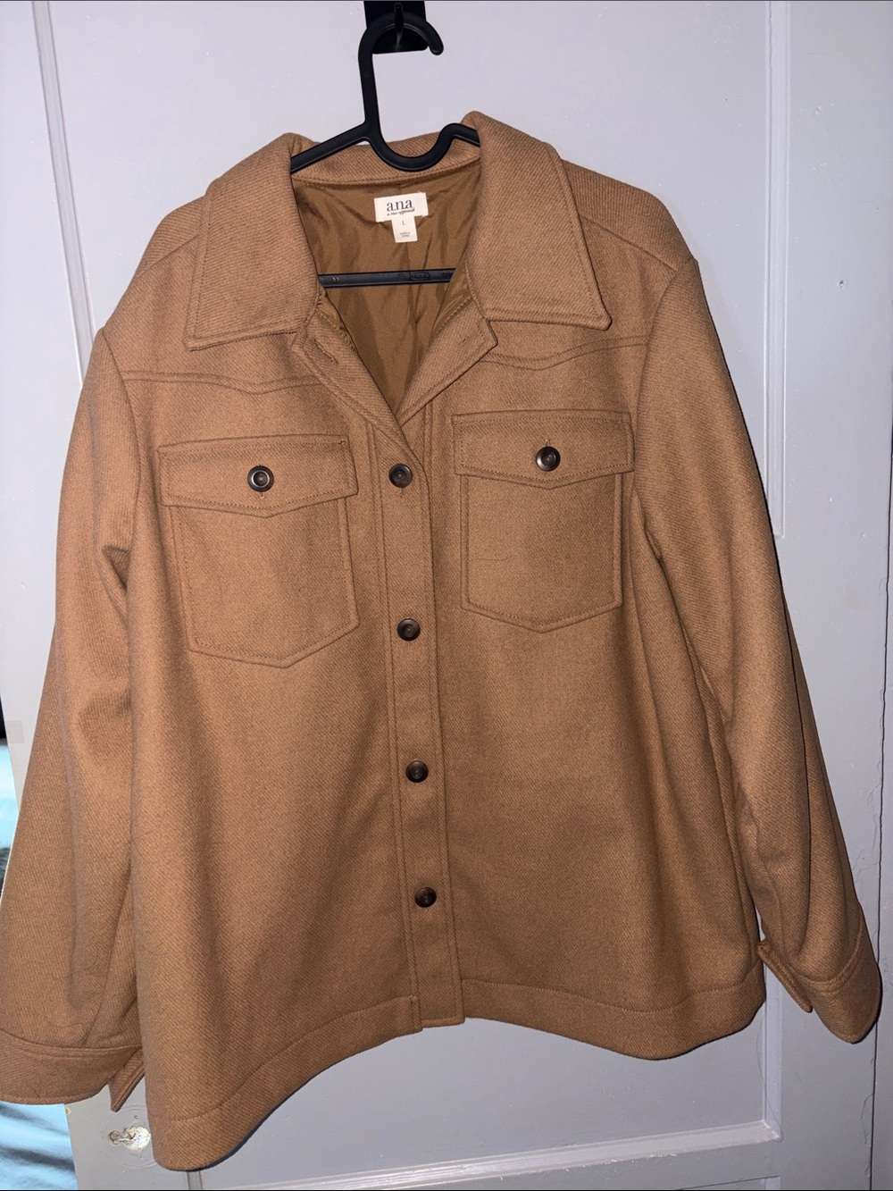 Macy's Camel Button-Front Wool-Blend Jean Jacket
